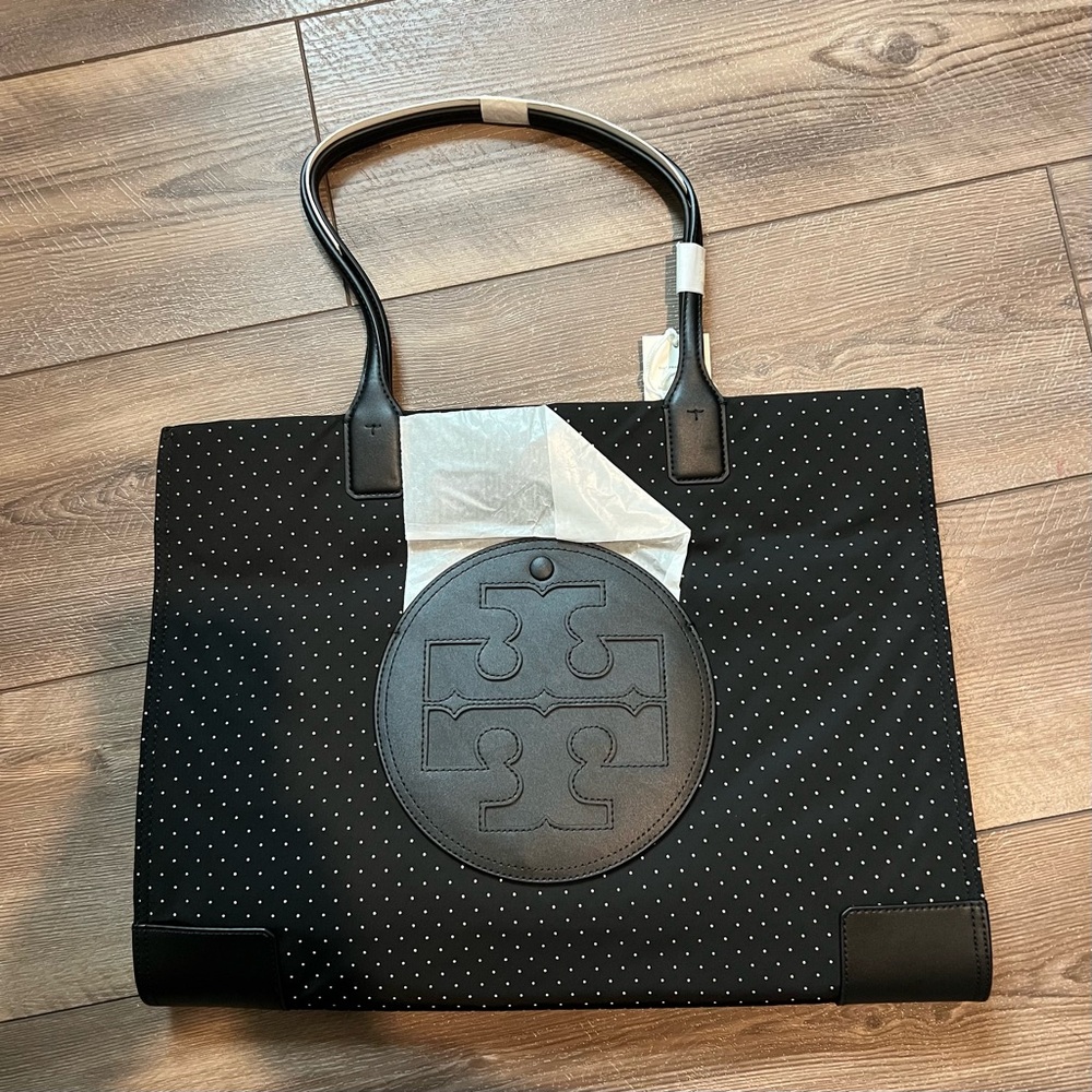 NWT Tory Burch Ella Printed Tote - 88237 Black Polka Dot